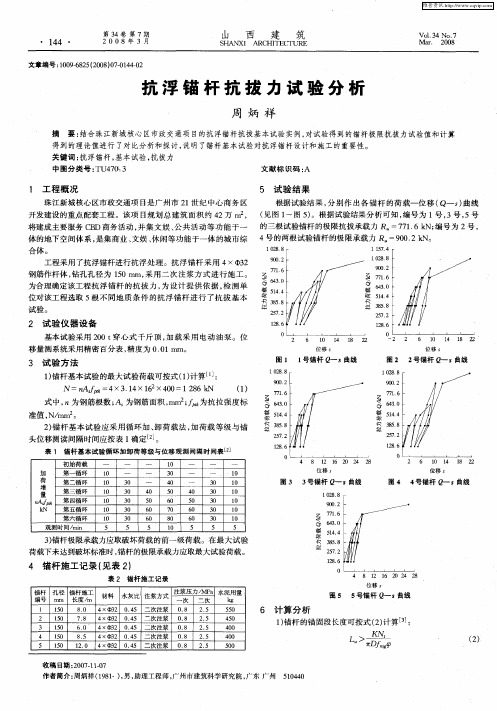 抗浮锚杆抗拔力试验分析