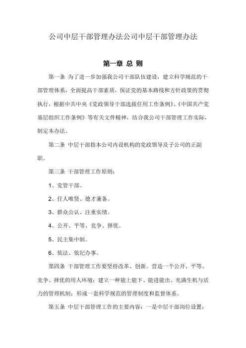 公司中层干部管理办法公司中层干部管理办法