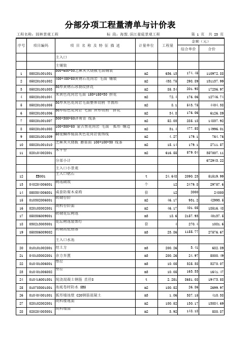 园林景观工程预算