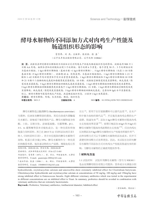 酵母水解物的不同添加方式对肉鸡生产性能及肠道组织形态的影响