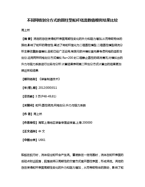 不同网格划分方式的圆柱型舵杆绕流数值模拟结果比较