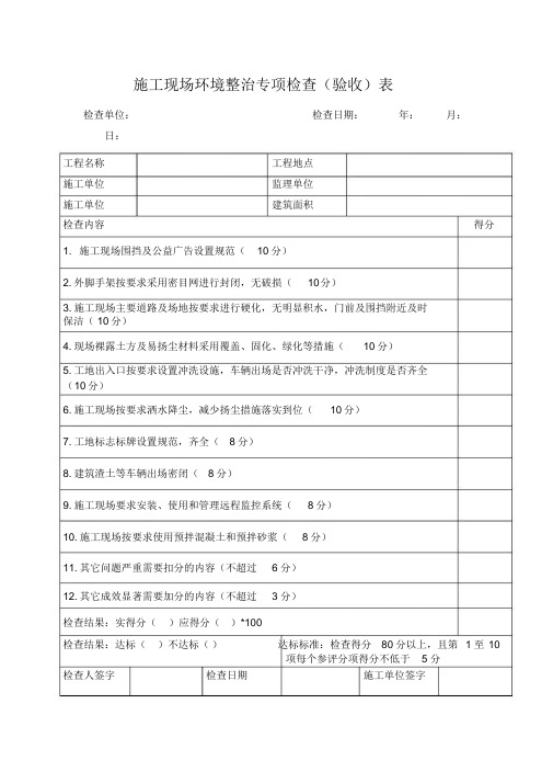 施工现场环境整治专项检查表