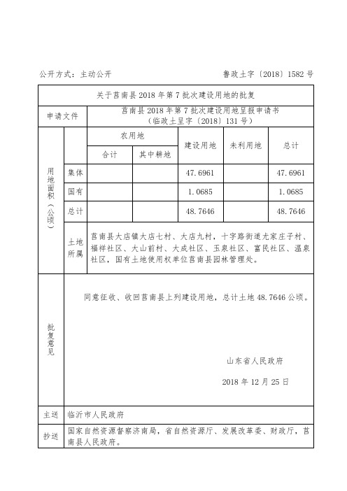 关于莒南县2018年第7批次建设用地的批复