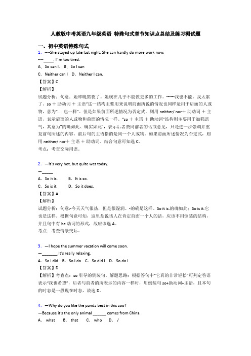 人教版中考英语九年级英语 特殊句式章节知识点总结及练习测试题