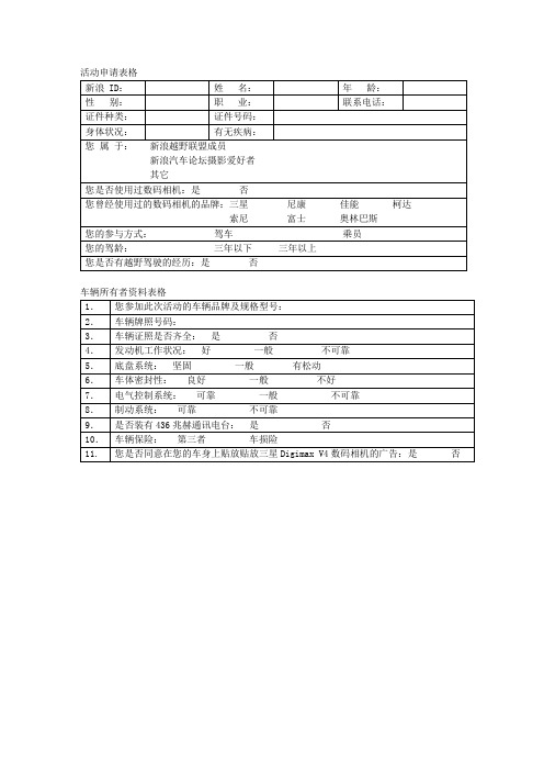 活动申请表格【模板】