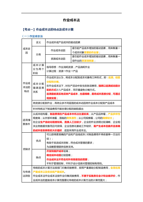 CPA财务成本管理：成本会计--作业成本法