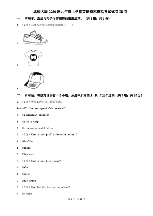 北师大版2020届九年级上学期英语期末模拟考试试卷IB卷