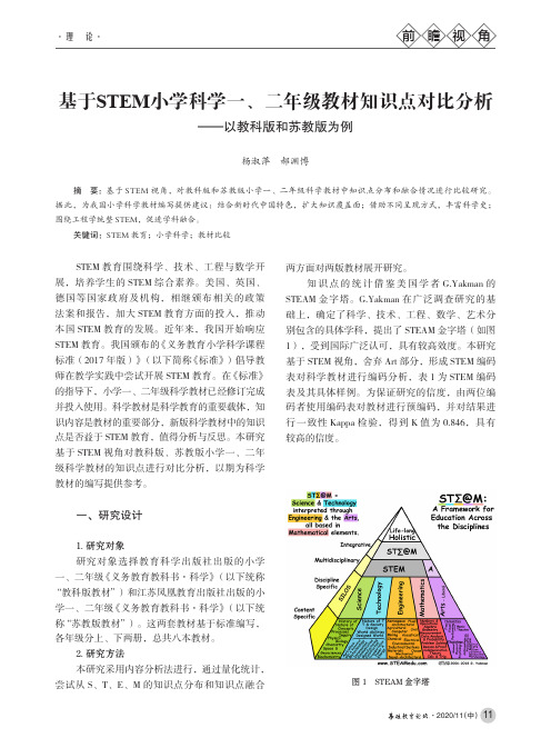 基于STEM小学科学一、二年级教材知识点对比分析——以教科版和苏教版为例