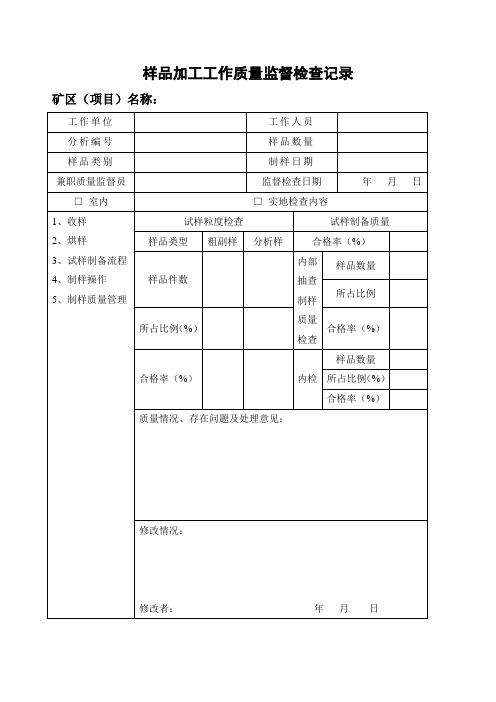 样品加工工作质量监督检查记录