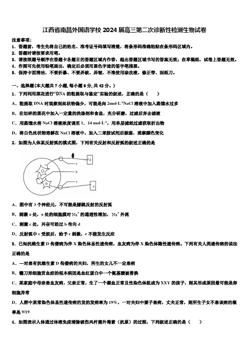 江西省南昌外国语学校2024届高三第二次诊断性检测生物试卷含解析