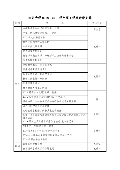 江汉大学学年第1学期教学安排