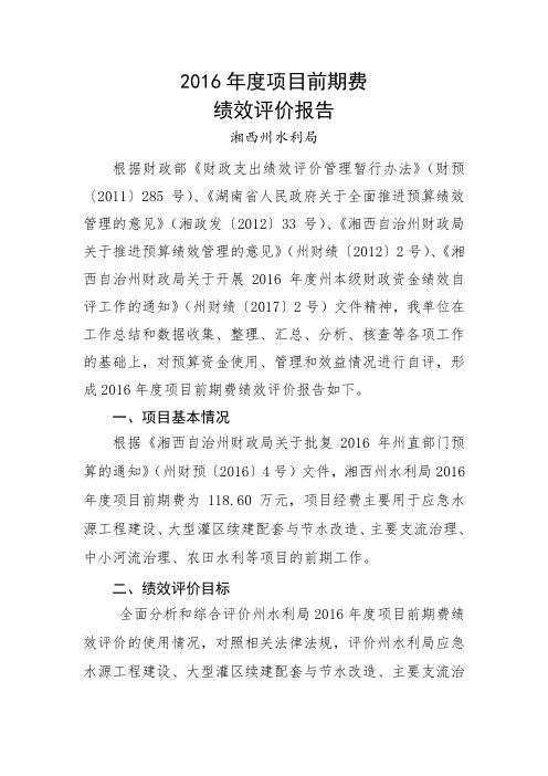 2016年度项目前期费绩效评价报告.doc