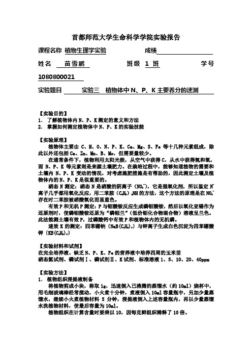 植物生理学实验报告