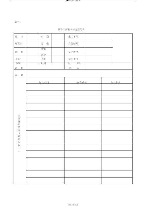 领导干部廉政档案登记表---空表