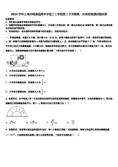 2024学年上海市杨浦高级中学高三(实验班)下学期第一次质检物理试题试卷