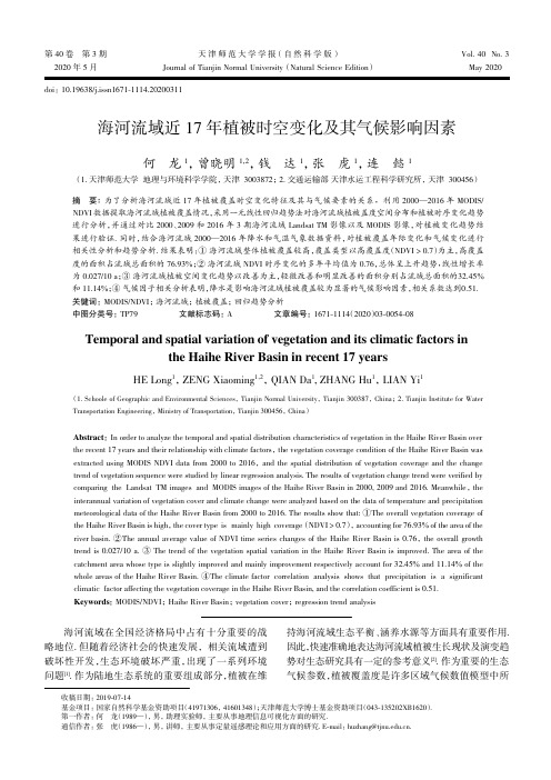 海河流域近17年植被时空变化及其气候影响因素