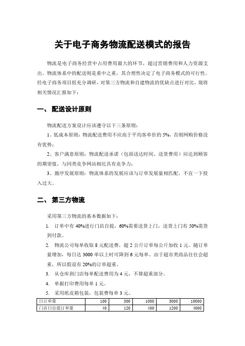 关于电子商务物流配送模式的报告