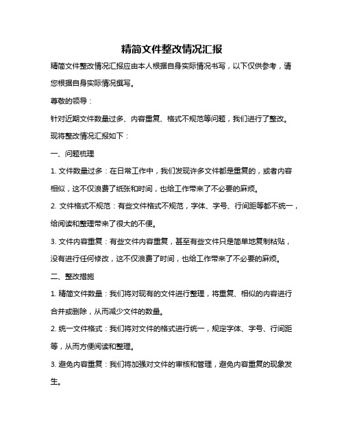 精简文件整改情况汇报