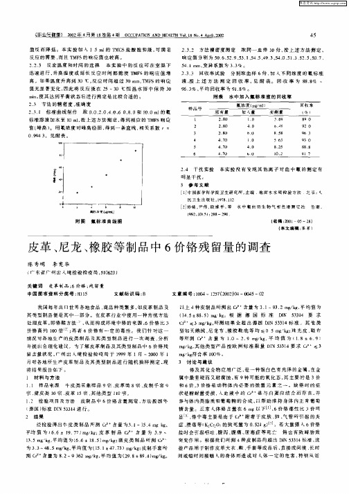 皮革、尼龙、橡胶等制品中6价铬残留量的调查