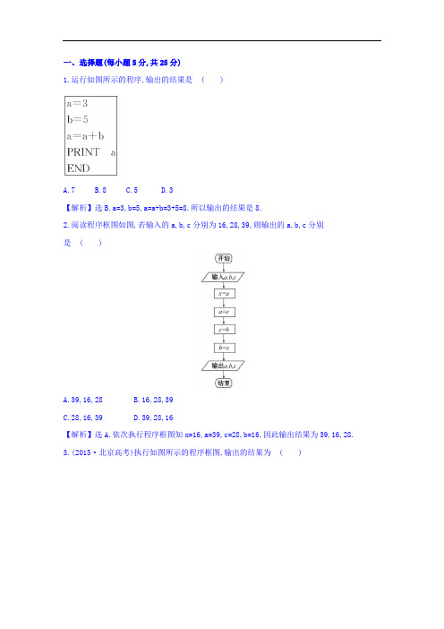 高考理科数学一轮复习课时提升作业：第9章 9.1《算法与程序框图、基本算法语句》(含答案)