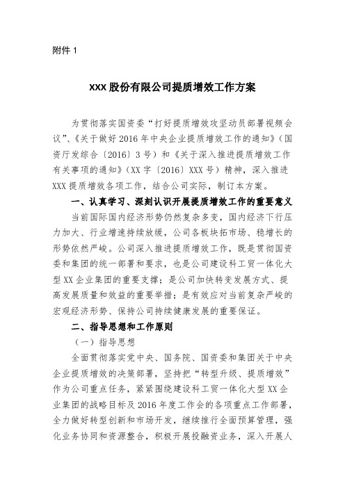 股份有限公司提质增效工作方案