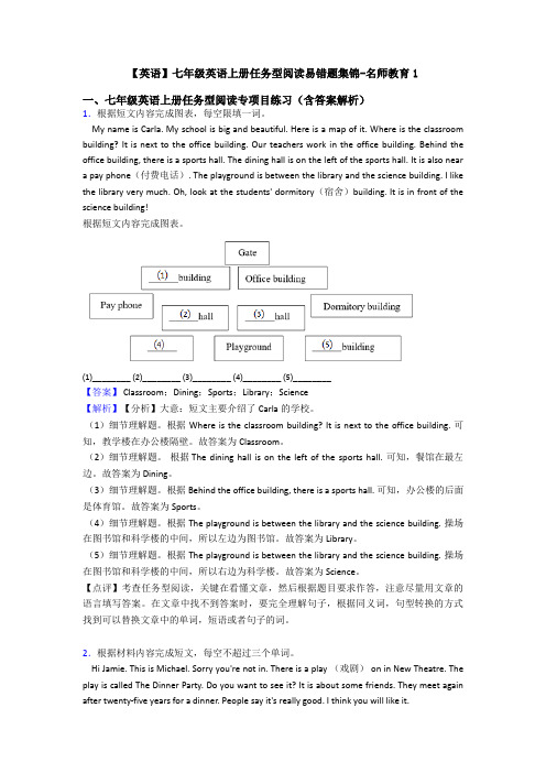 【英语】七年级英语上册任务型阅读易错题集锦-名师教育1