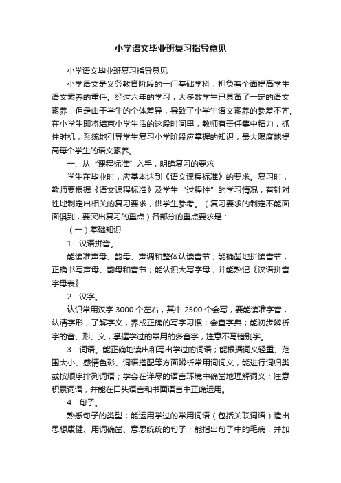 小学语文毕业班复习指导意见