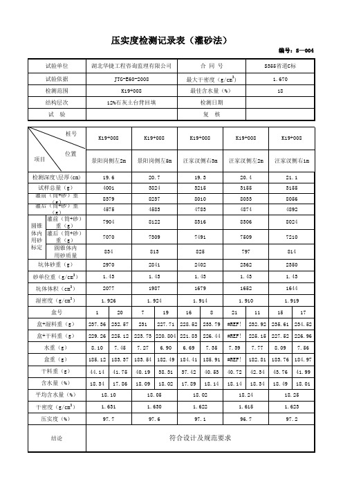 压实度检验记录表电子版(自检、抽检)