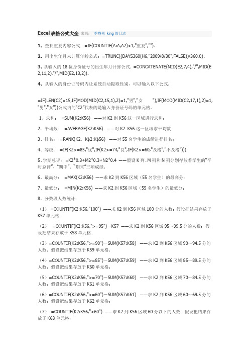 最详细的Excel表格公式大全