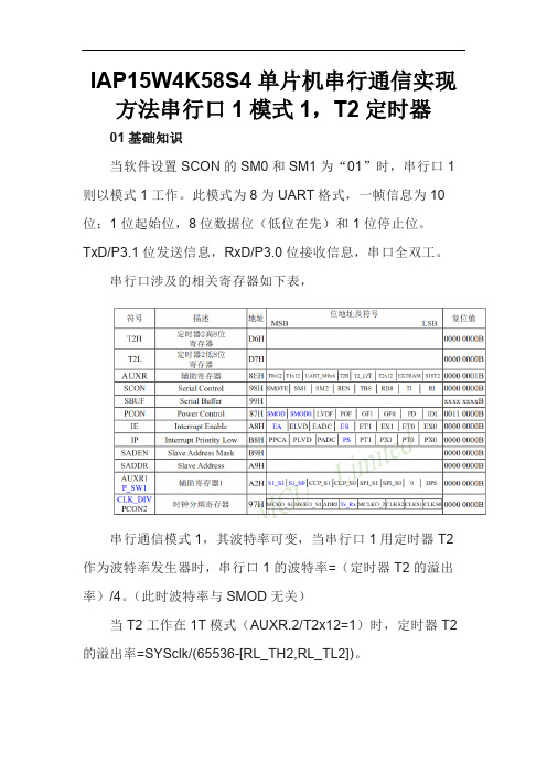 STC15系列51增强版单片机串行通信实现方法串行口1模式1,T2定时器