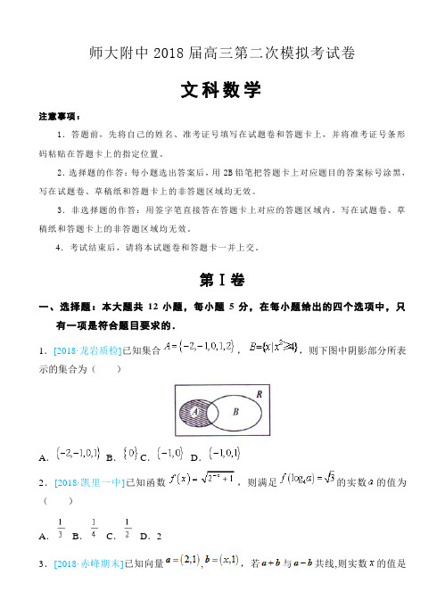 甘肃省西北师大附中2018届高三下学期第二次模拟考试 数学文