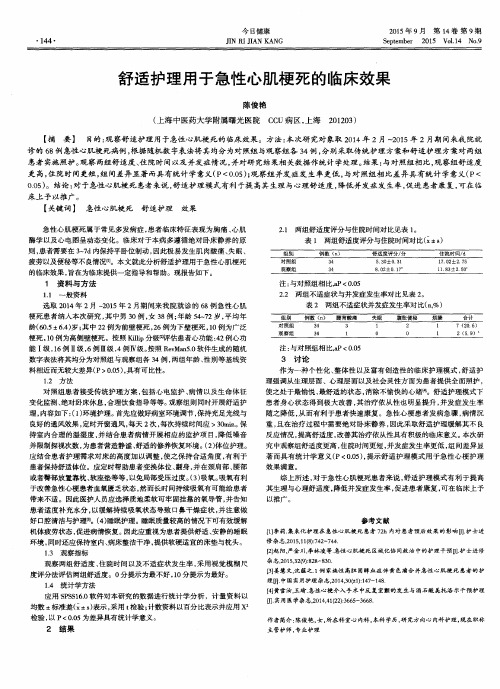 舒适护理用于急性心肌梗死的临床效果