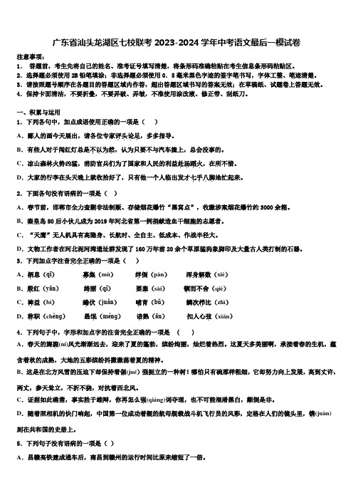 广东省汕头龙湖区七校联考2023-2024学年中考语文最后一模试卷含解析