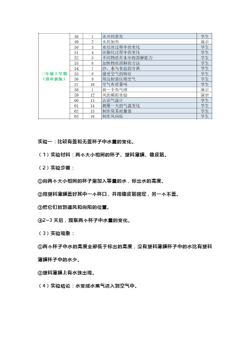 三年级上册科学实验报告单