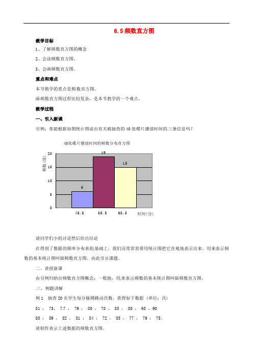 《频数直方图》word教案 (公开课获奖)2022浙教版 (1)