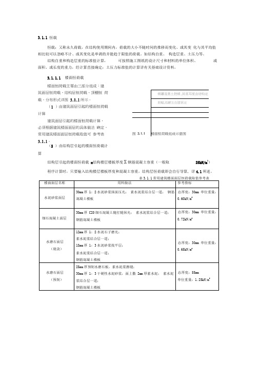 结构设计楼面及屋面恒荷载取值