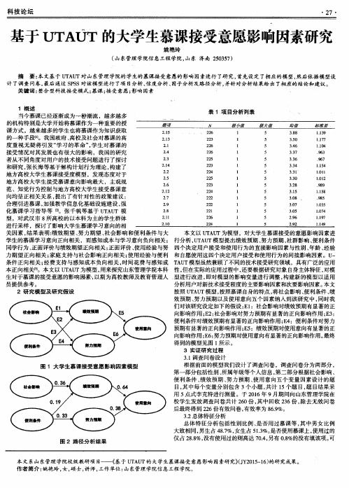 基于UTAUT的大学生慕课接受意愿影响因素研究