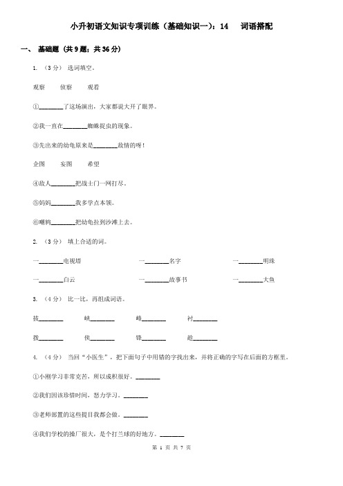 小升初语文知识专项训练(基础知识一)：14   词语搭配