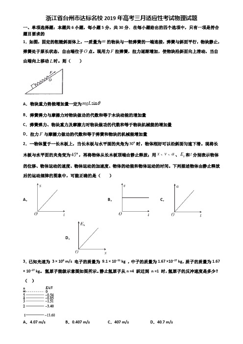 浙江省台州市达标名校2019年高考三月适应性考试物理试题含解析