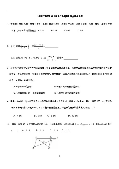 苏科版九年级数学下册：《相似三角形》与《锐角三角函数》综合提优训练