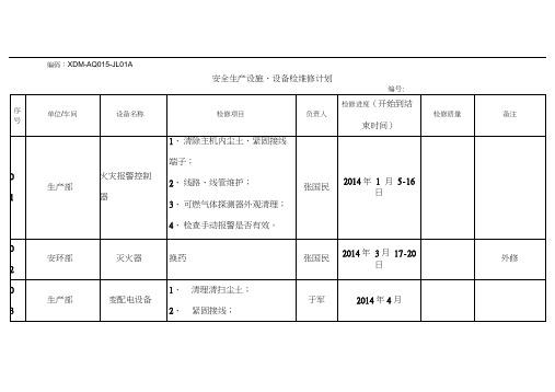 安全生产设施设备检维修计划