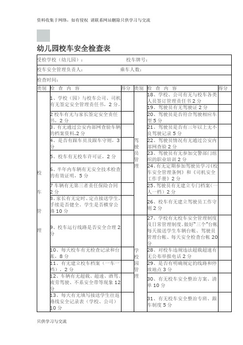 幼儿园校车安全检查表