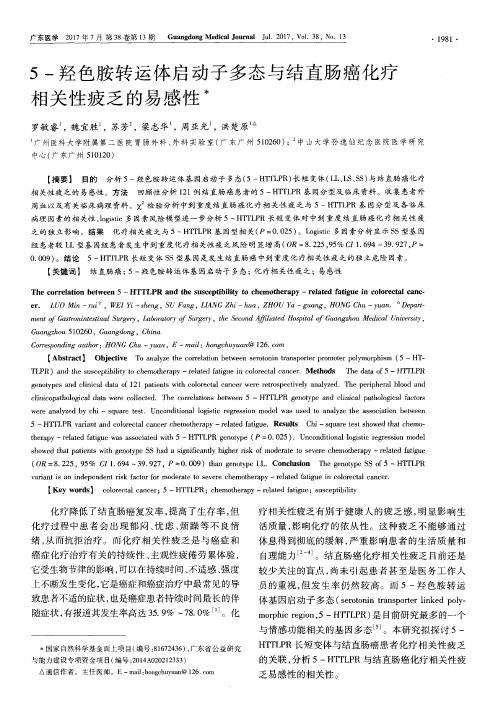 5-羟色胺转运体启动子多态与结直肠癌化疗相关性疲乏的易感性