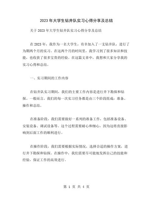 2023年大学生钻井队实习心得分享及总结