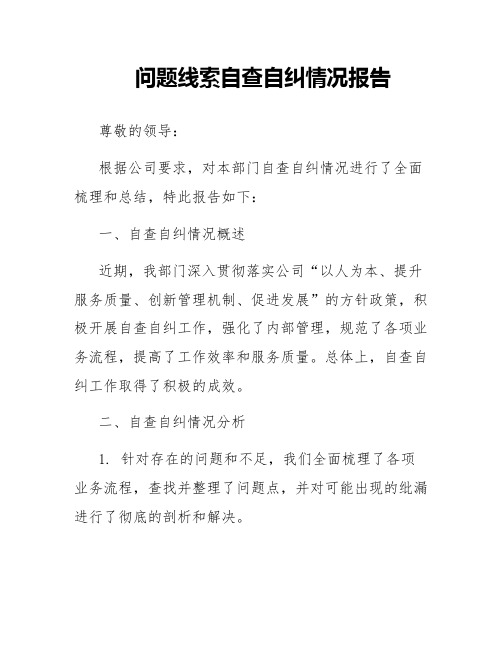 问题线索自查自纠情况报告