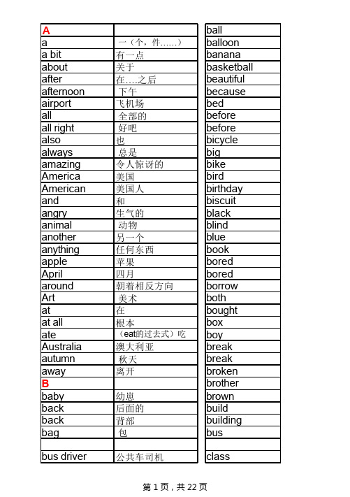 英语单词表（新标准小学1-6年级）