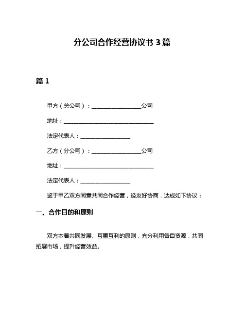 分公司合作经营协议书3篇