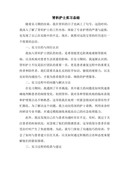 肾科护士实习总结