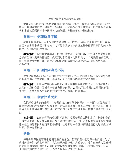 护理分级存在问题及整改措施