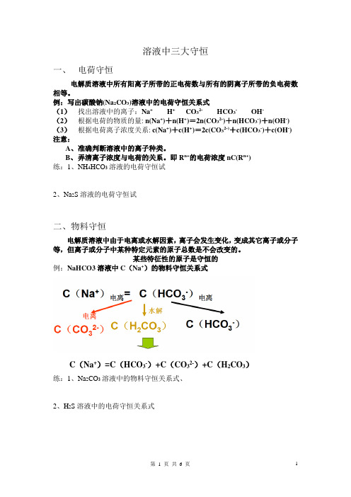 水溶液中三大守恒定理